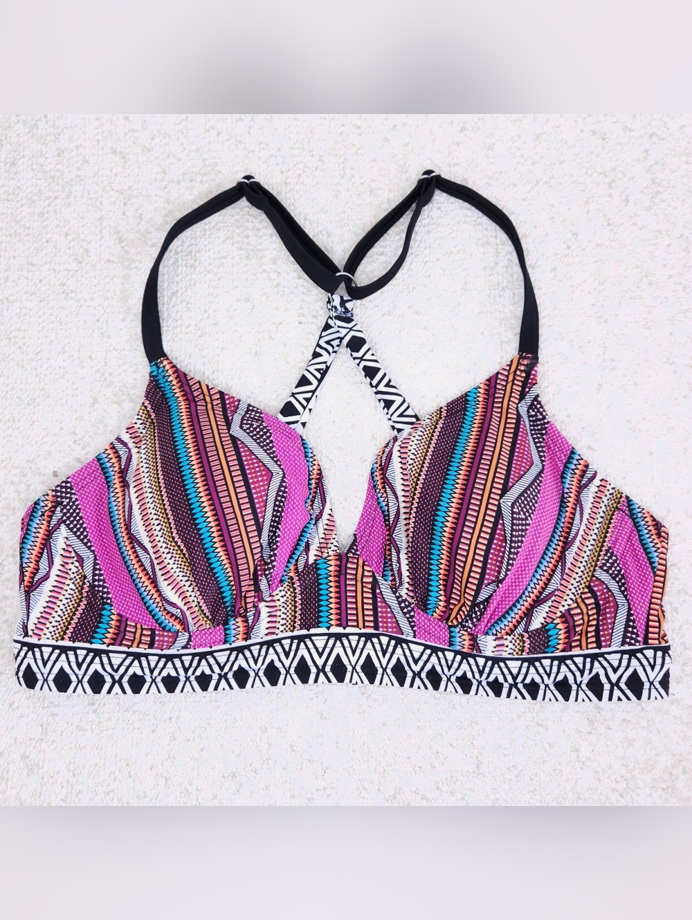 New! TITLE NINE Tsunami Racerback Bikini Top 32C Ziggy Zag Underwire